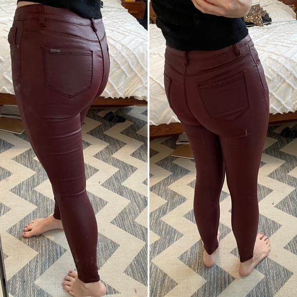 3 for 15$🌸  Shiny outside / Fleece inside - Dark Red Jeans - Picture 3 of 9